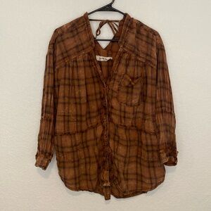 Free People One Of The Boys Plaid Tunic in Beown Combo Small
